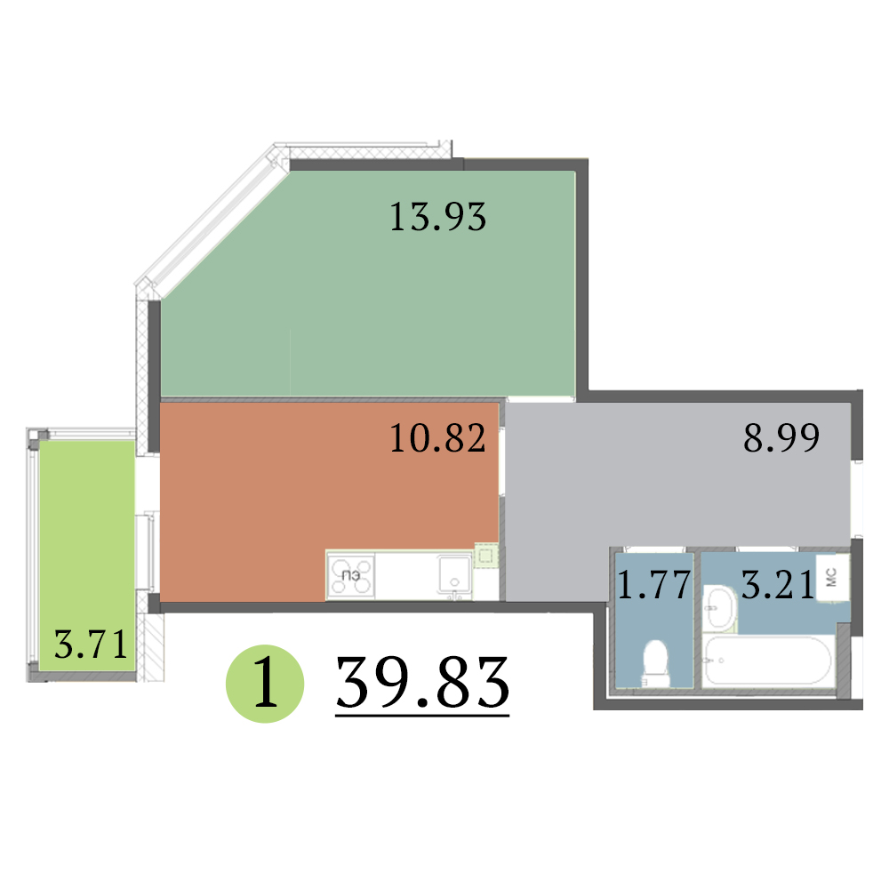 1-комнатная, 40 м² — ЖК ЖК Red Village (Рэд Вилладж)