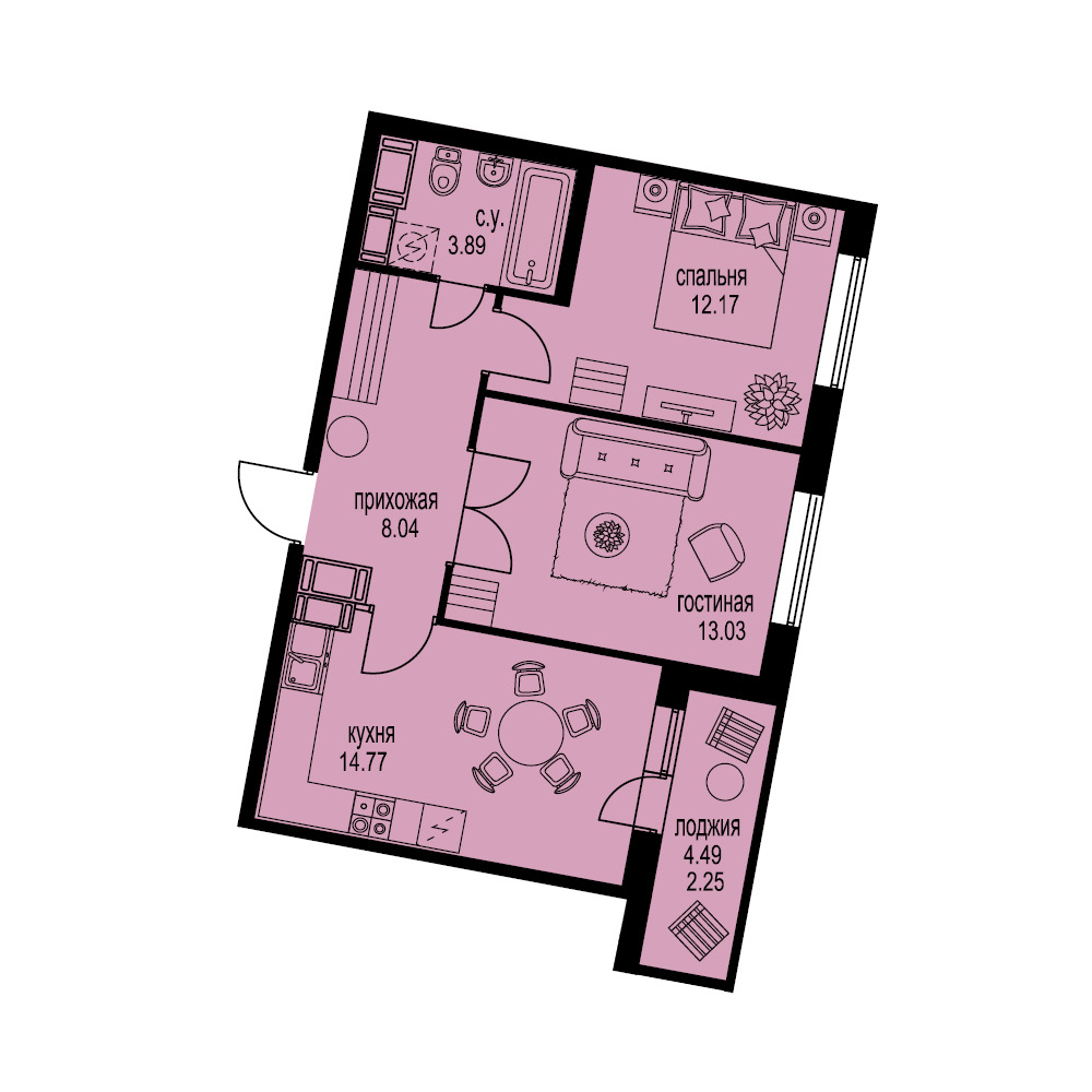2-комнатная, 54 м² — ЖК ЖК ID Мурино (Айди Мурино)