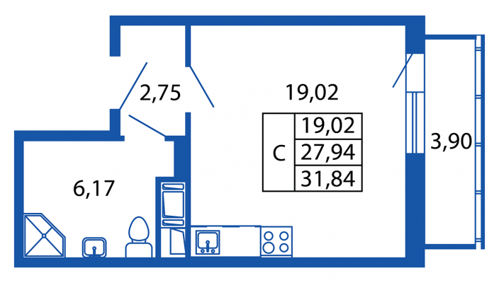 Студия, 28 м² — ЖК Апарт-комплекс М97