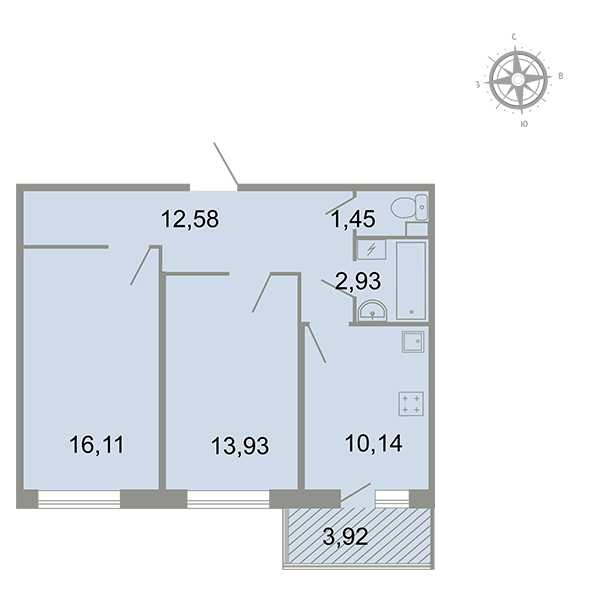 2-комнатная, 58 м² — ЖК ЖК Клёны