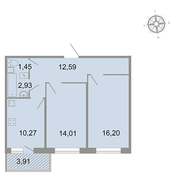 2-комнатная, 58 м² — ЖК ЖК Клёны
