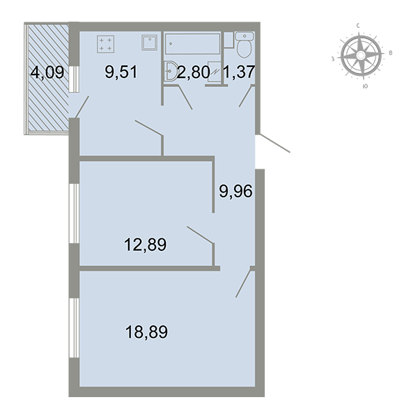 2-комнатная, 61 м² — ЖК ЖК Клёны