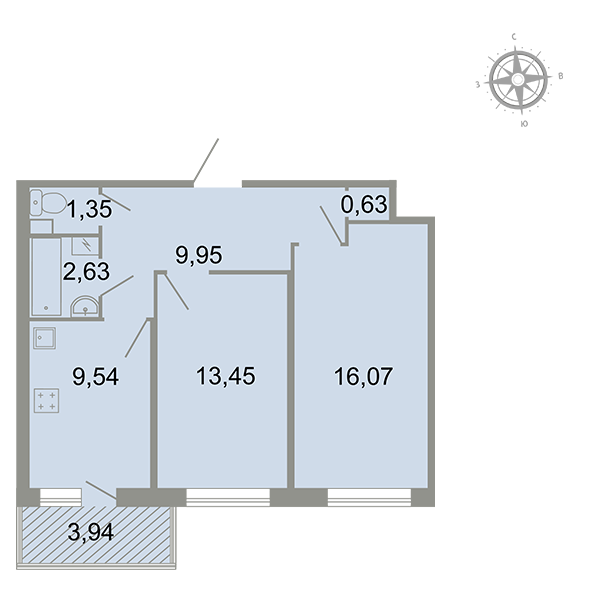 2-комнатная, 62 м² — ЖК ЖК Клёны