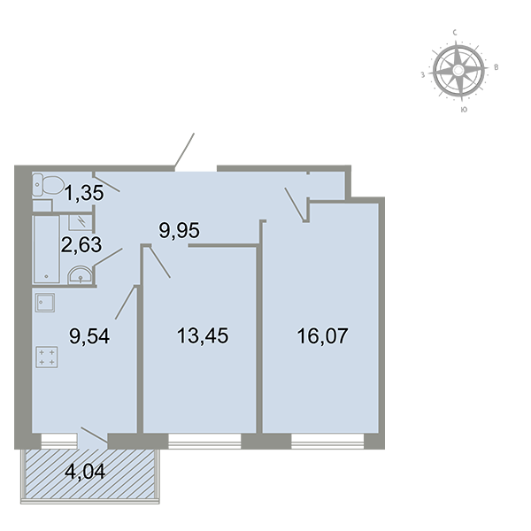 2-комнатная, 62 м² — ЖК ЖК Клёны