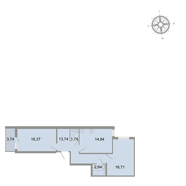 2-комнатная, 67 м² — ЖК ЖК Клёны