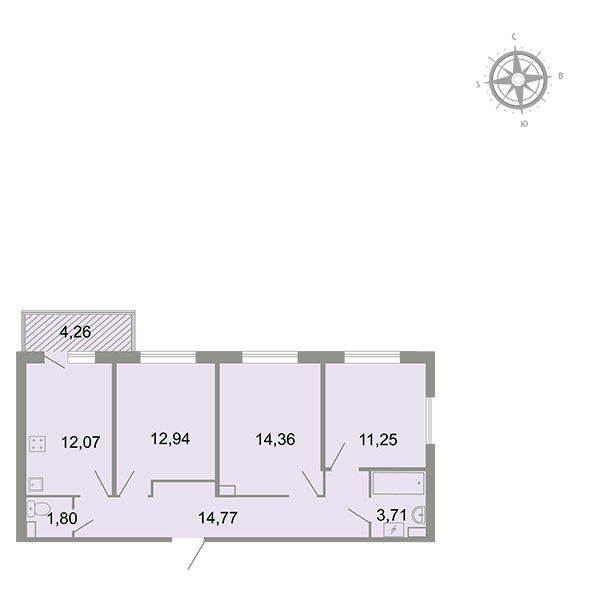 3-комнатная, 72 м² — ЖК ЖК Клёны