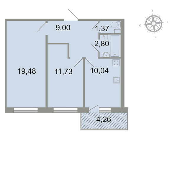 2-комнатная, 56 м² — ЖК ЖК Клёны