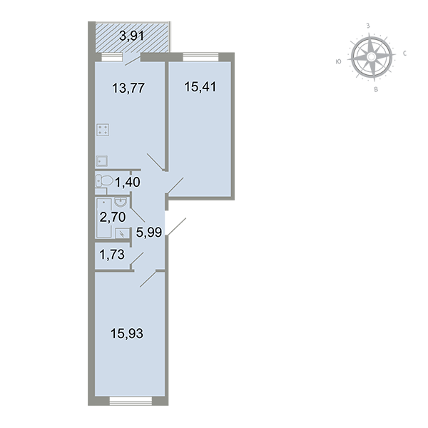 2-комнатная, 59 м² — ЖК ЖК Клёны