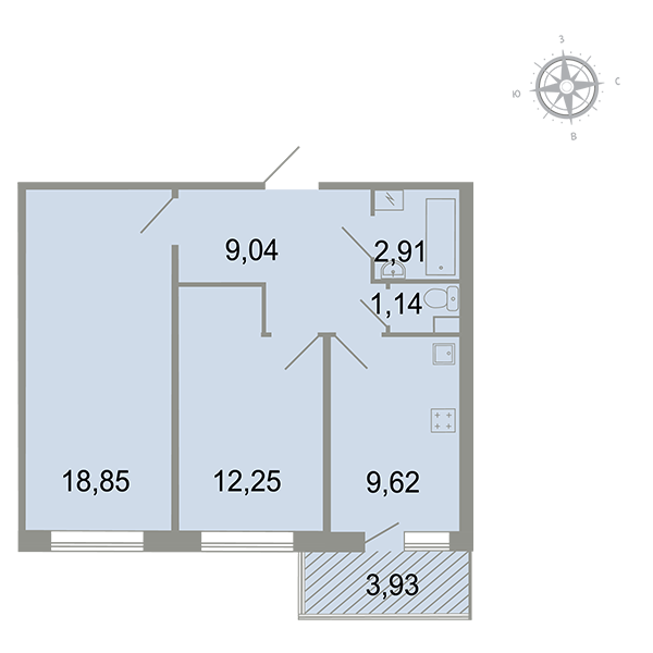 2-комнатная, 55 м² — ЖК ЖК Клёны