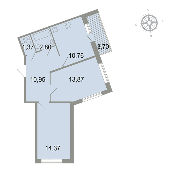 2-комнатная, 56 м² — ЖК ЖК Клёны