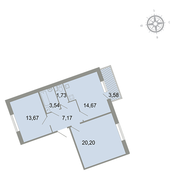2-комнатная, 62 м² — ЖК ЖК Клёны