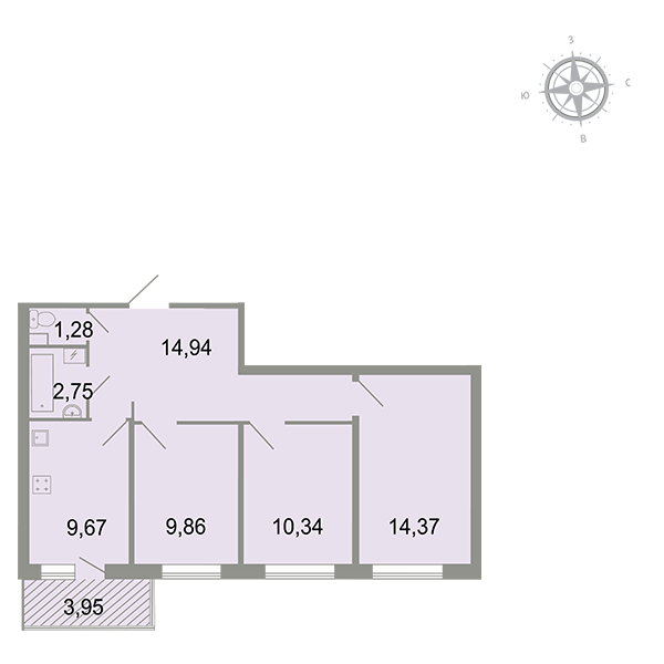 3-комнатная, 64 м² — ЖК ЖК Клёны