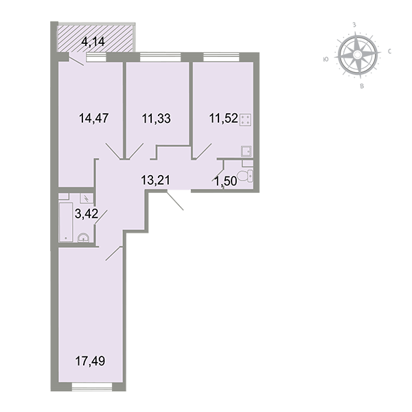 3-комнатная, 75 м² — ЖК ЖК Клёны