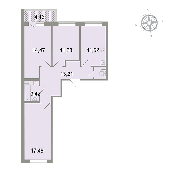 3-комнатная, 75 м² — ЖК ЖК Клёны