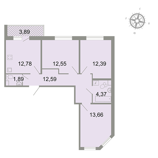 3-комнатная, 72 м² — ЖК ЖК Клёны