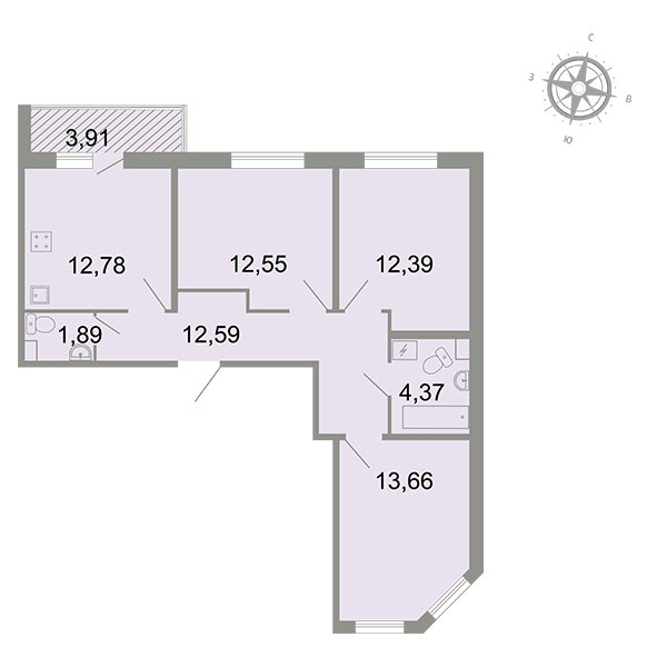 3-комнатная, 72 м² — ЖК ЖК Клёны