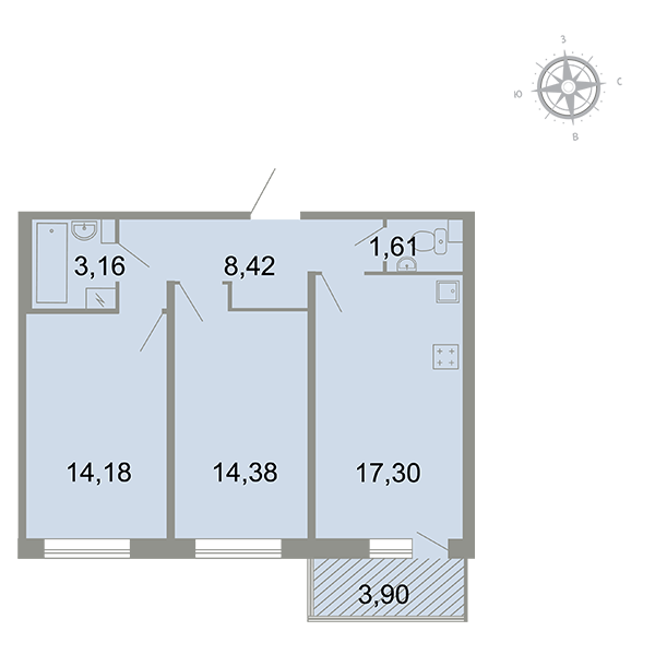 2-комнатная, 60 м² — ЖК ЖК Клёны