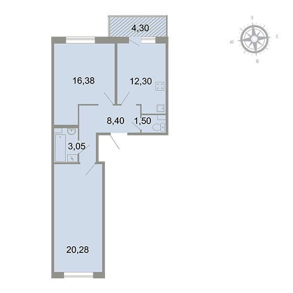2-комнатная, 63 м² — ЖК ЖК Клёны