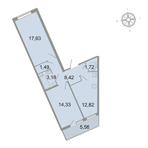 2-комнатная, 61 м² — ЖК ЖК Клёны