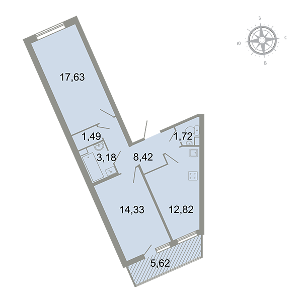 2-комнатная, 61 м² — ЖК ЖК Клёны