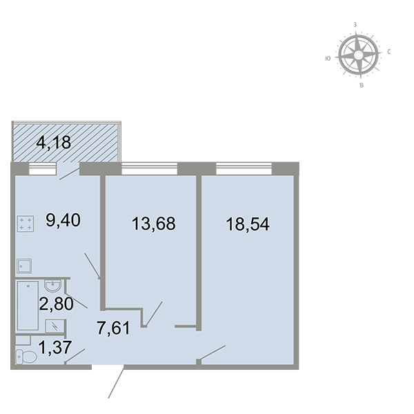 2-комнатная, 55 м² — ЖК ЖК Клёны