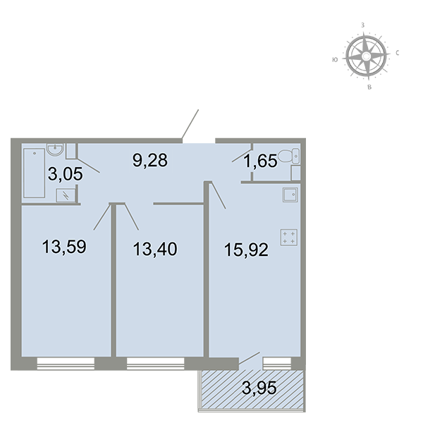 2-комнатная, 58 м² — ЖК ЖК Клёны