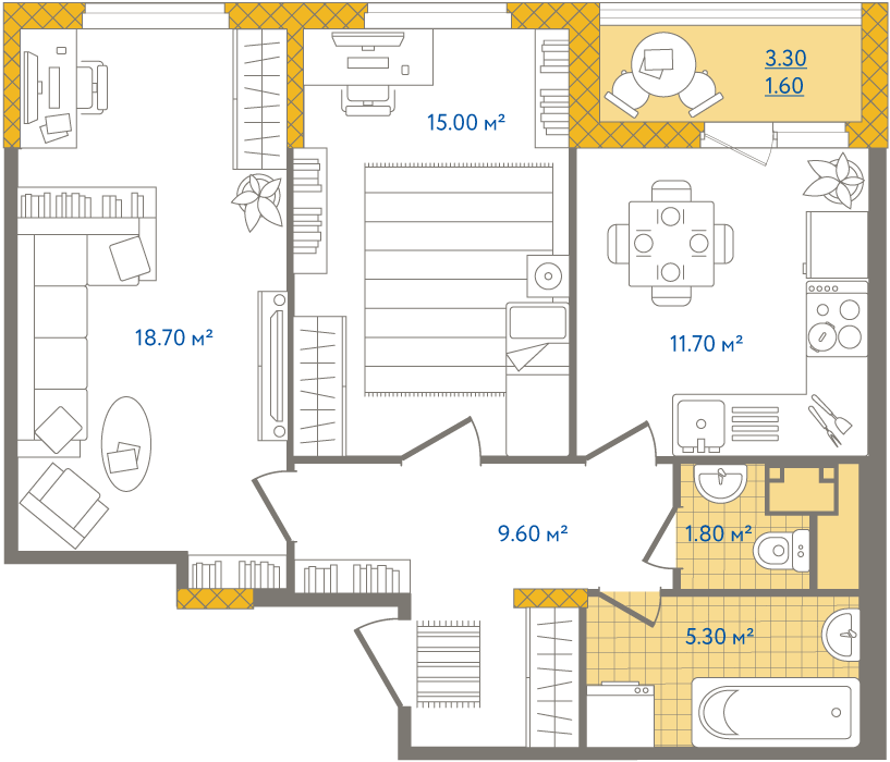 2-комнатная, 64 м² — ЖК ЖК Светлый мир жизнь