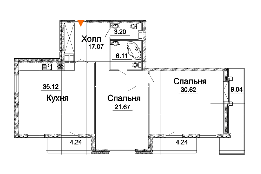 2-комнатная, 115 м² — ЖК Дом на Кирочной