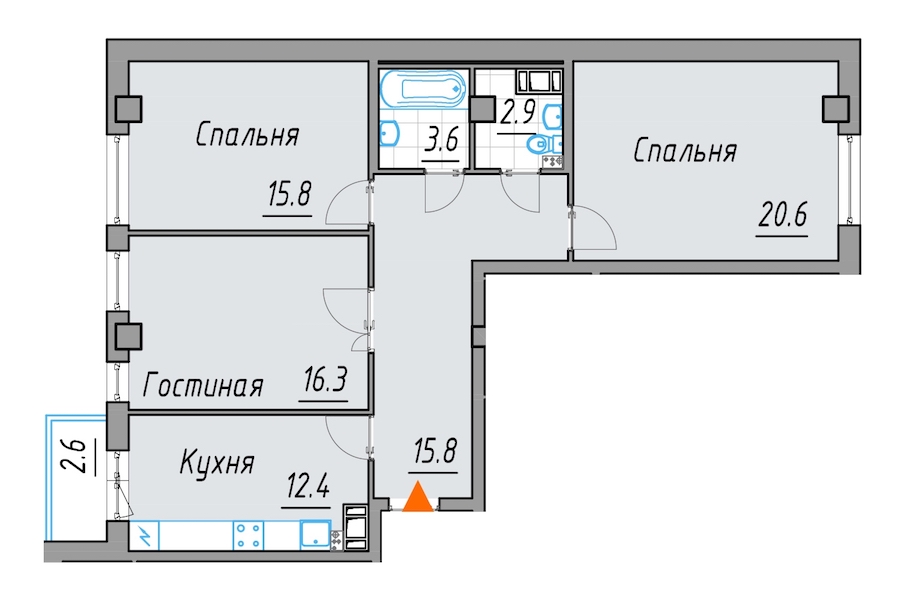 3-комнатная, 87 м² — ЖК Жилой дом 24 29