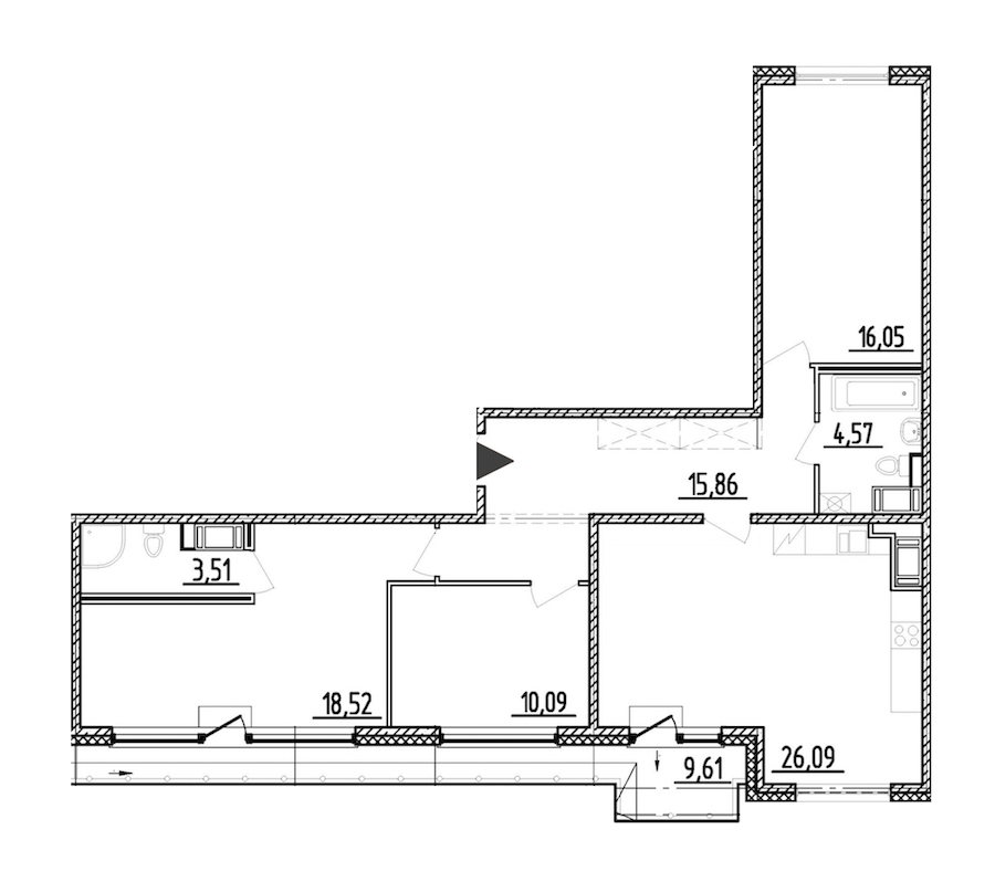 3-комнатная, 95 м² — ЖК Жилой квартал Палацио