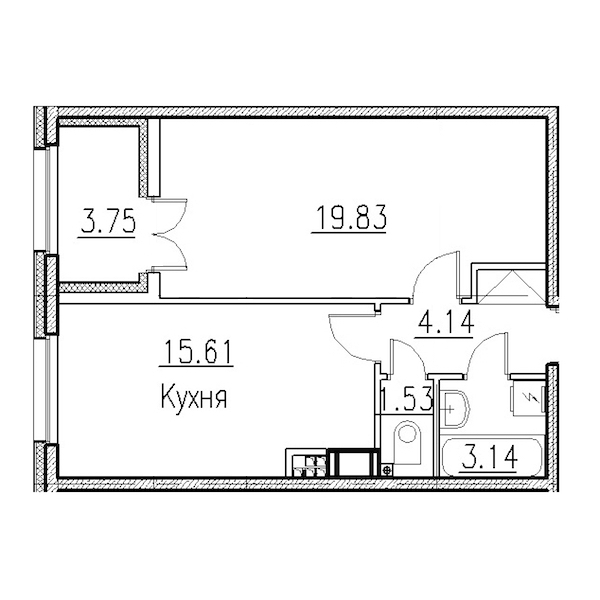 1-комнатная, 45 м² — ЖК Клубный дом Петровский квартал на воде