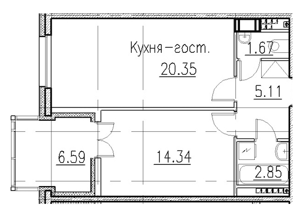1-комнатная, 51 м² — ЖК Клубный дом Петровский квартал на воде