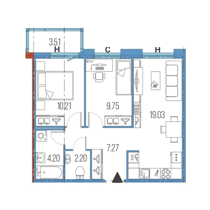 2-комнатная, 53 м² — ЖК ЖК Legenda Героев