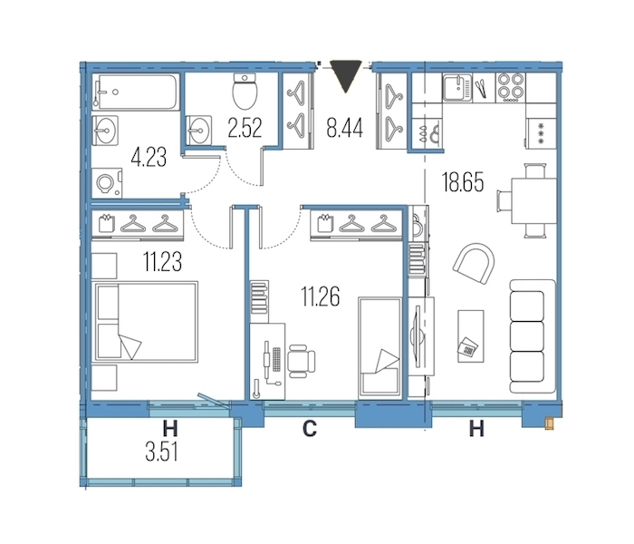 2-комнатная, 56 м² — ЖК ЖК Legenda Героев