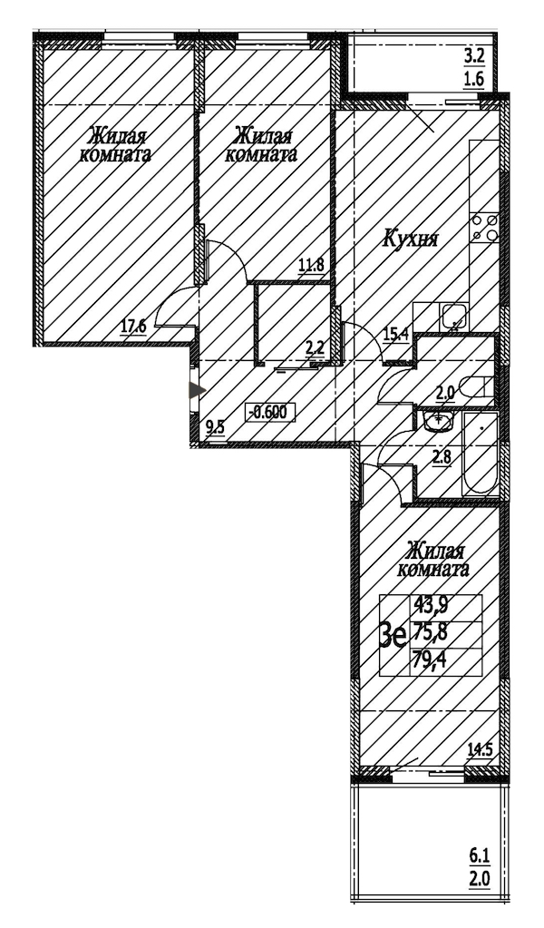 3-комнатная, 79 м² — ЖК ЖК Энфилд