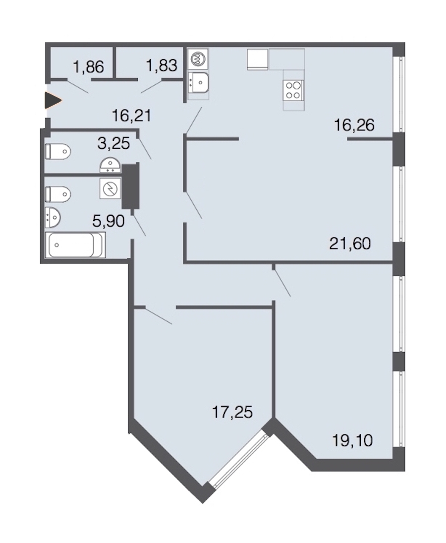 3-комнатная, 103 м² — ЖК Дом Биография