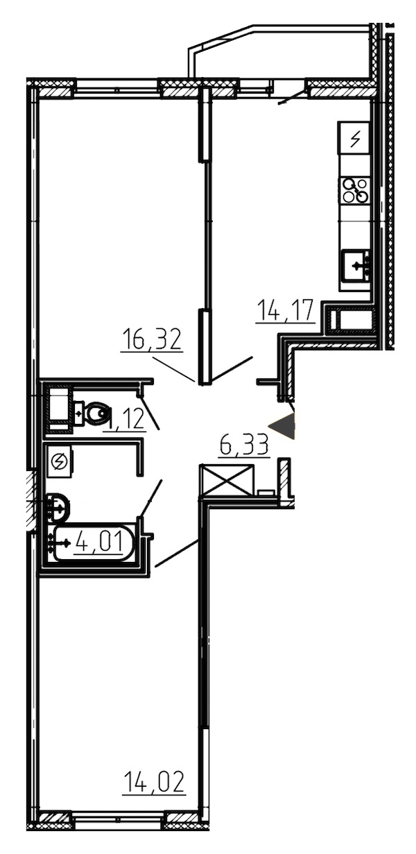 2-комнатная, 57 м² — ЖК ЖК Yoga (Йога)