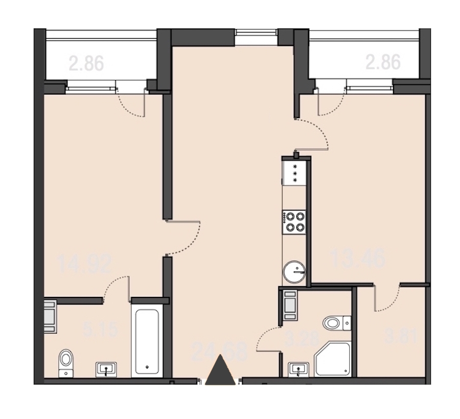 2-комнатная, 65 м² — ЖК Апарт-отель Русские сезоны
