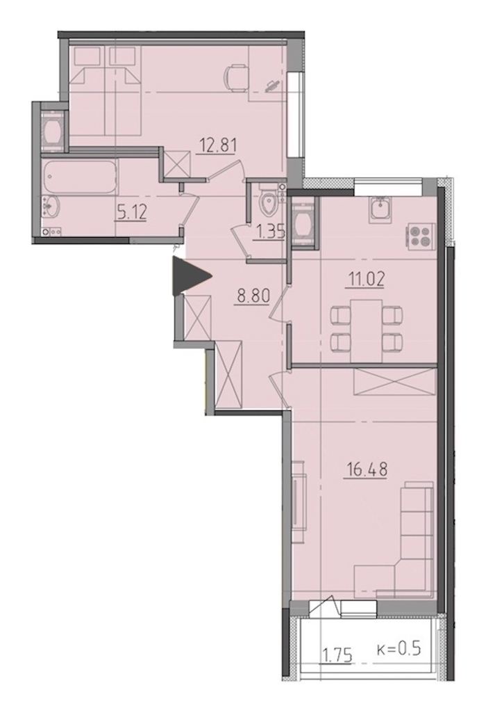 2-комнатная, 57 м² — ЖК ЖК Ювента