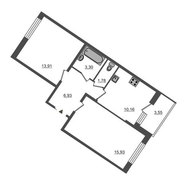 2-комнатная, 52 м² — ЖК ЖК Браво