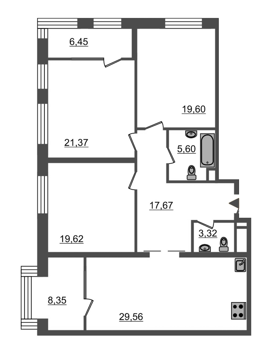 3-комнатная, 132 м² — ЖК ЖК Botanica (Ботаника)