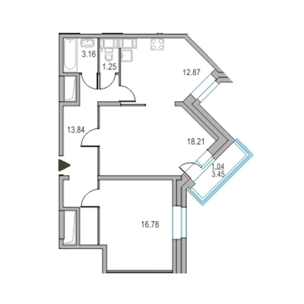 2-комнатная, 66 м² — ЖК ЖК Приморский квартал