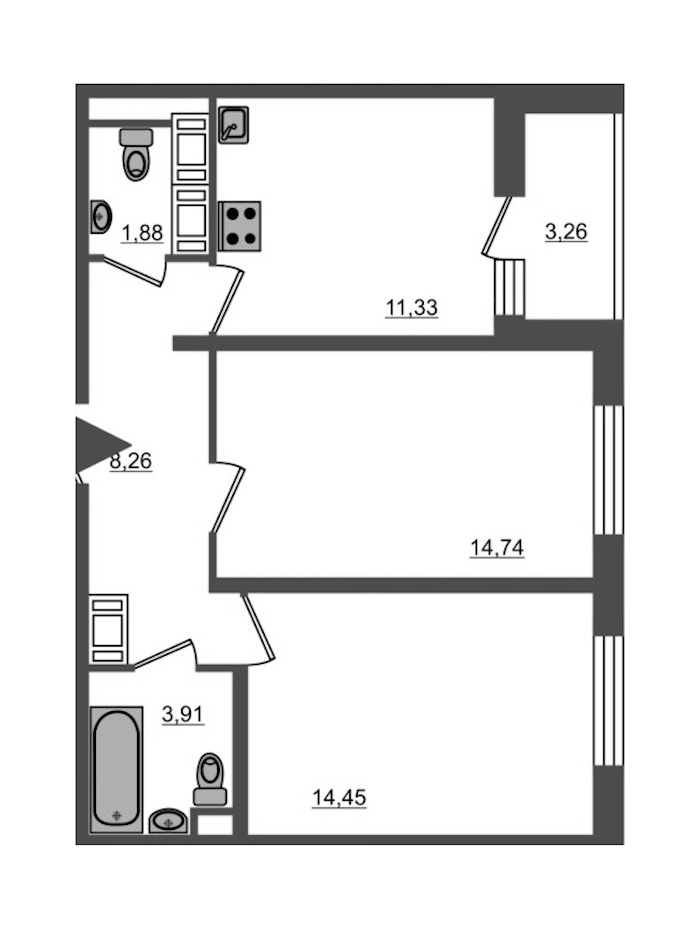 2-комнатная, 59 м² — ЖК Ап-квартал Московский (Up-квартал Московский)