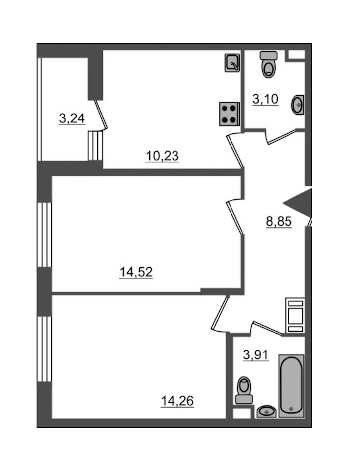 2-комнатная, 67 м² — ЖК Ап-квартал Московский (Up-квартал Московский)