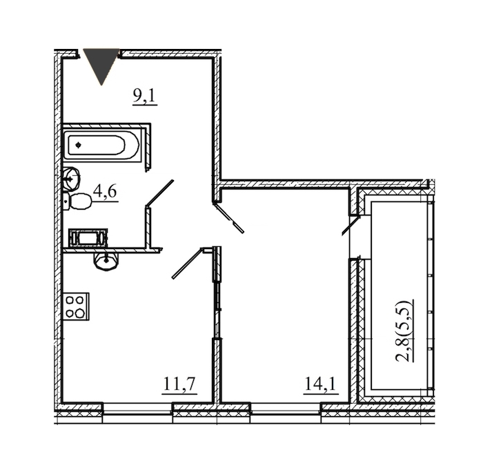 1-комнатная, 42 м² — ЖК ЖК Аист