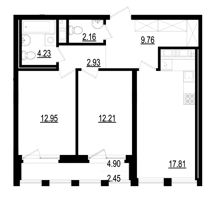2-комнатная, 65 м² — ЖК ЖК Neva-Neva (Нева-Нева)