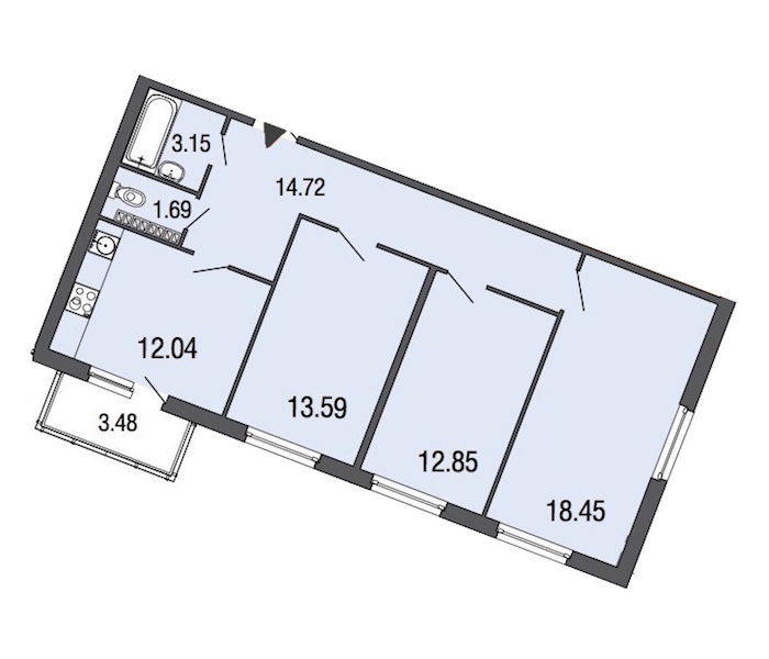 3-комнатная, 77 м² — ЖК ЖК ЭкоСити