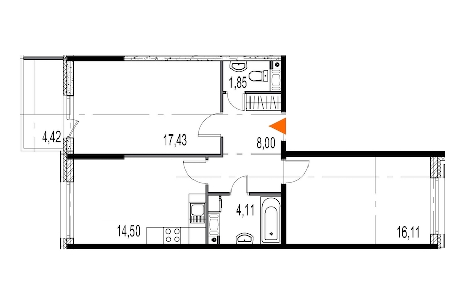 2-комнатная, 62 м² — ЖК ЖК Притяжение
