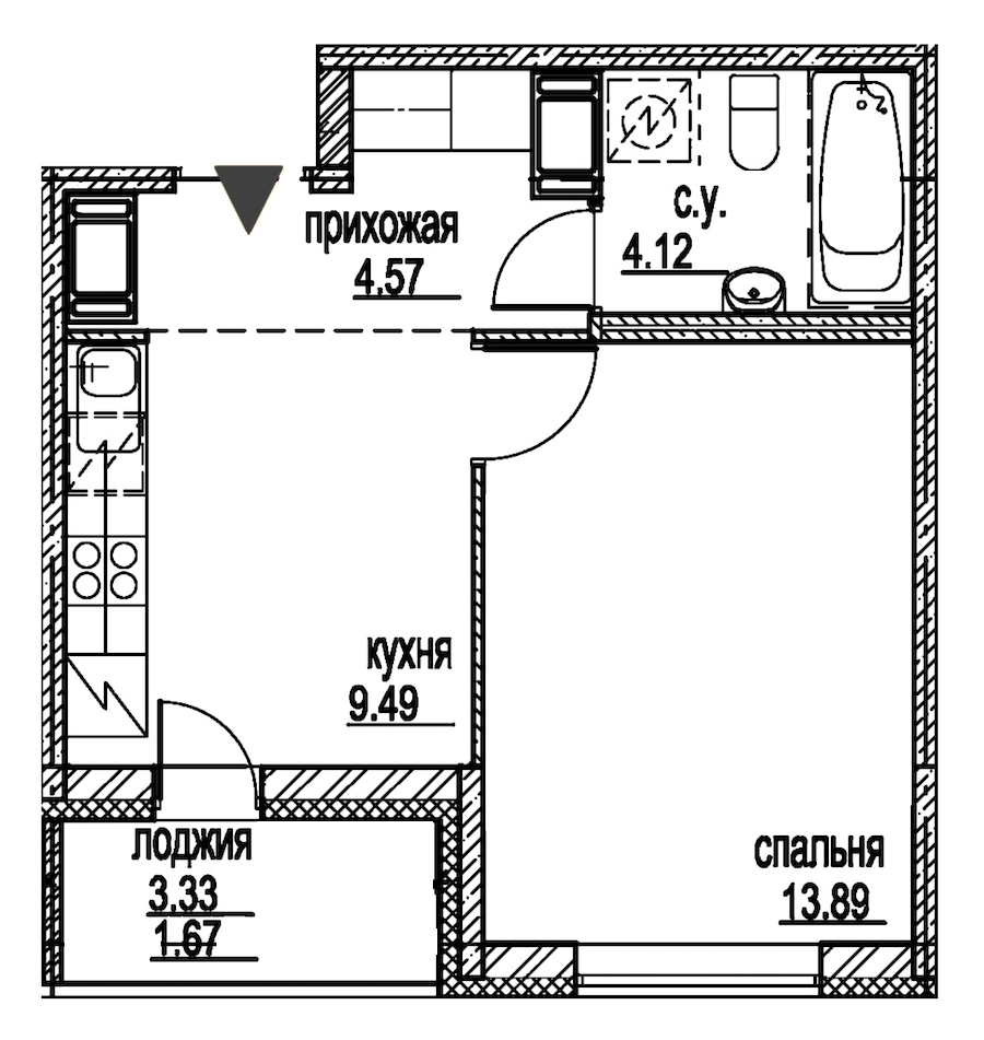 1-комнатная, 34 м² — ЖК ЖК ID Мурино (Айди Мурино)