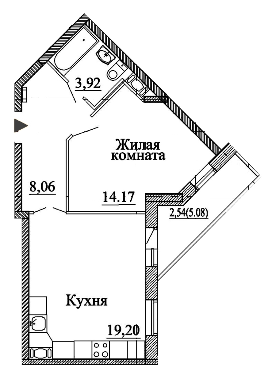 1-комнатная, 48 м² — ЖК ЖК Энфилд